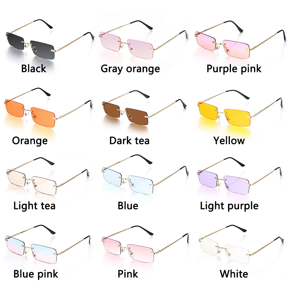 Rectangle Rimless Square Vintage Glasses Luxury Design Unisex Retro Frame Gradient UV400 Eyewear Sunglasses