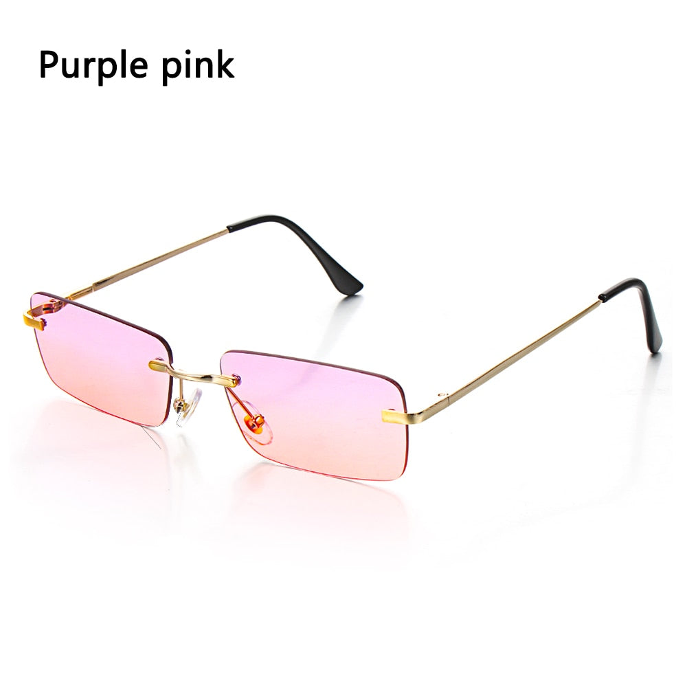 Rectangle Rimless Square Vintage Glasses Luxury Design Unisex Retro Frame Gradient UV400 Eyewear Sunglasses