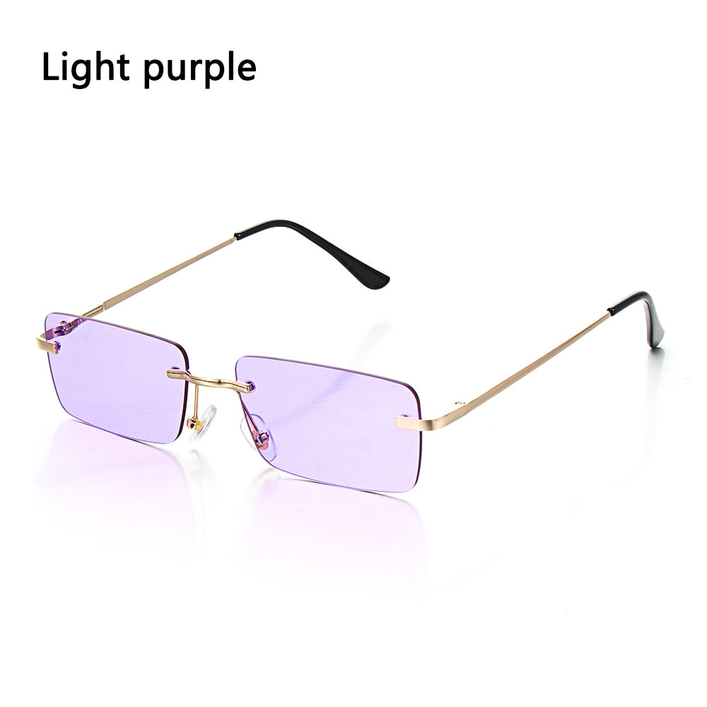 Rectangle Rimless Square Vintage Glasses Luxury Design Unisex Retro Frame Gradient UV400 Eyewear Sunglasses