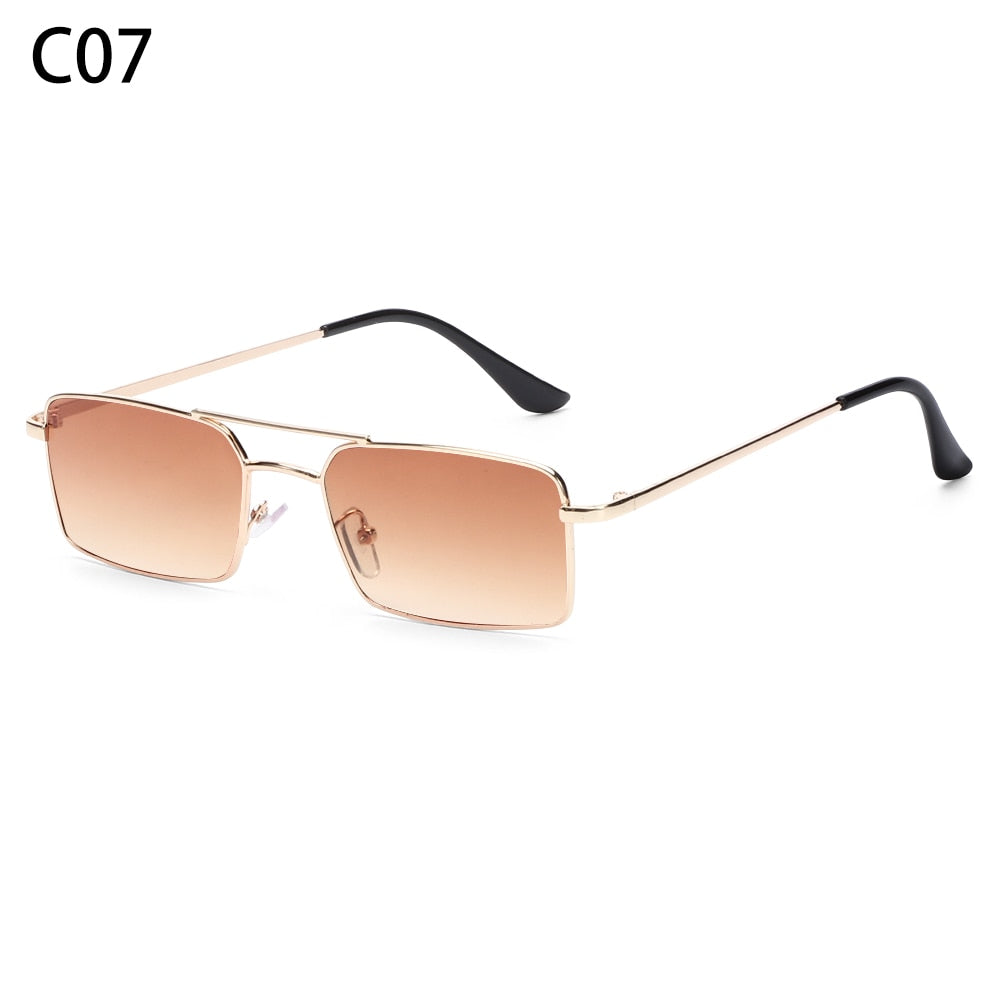 Rectangle Rimless Square Vintage Glasses Luxury Design Unisex Retro Frame Gradient UV400 Eyewear Sunglasses