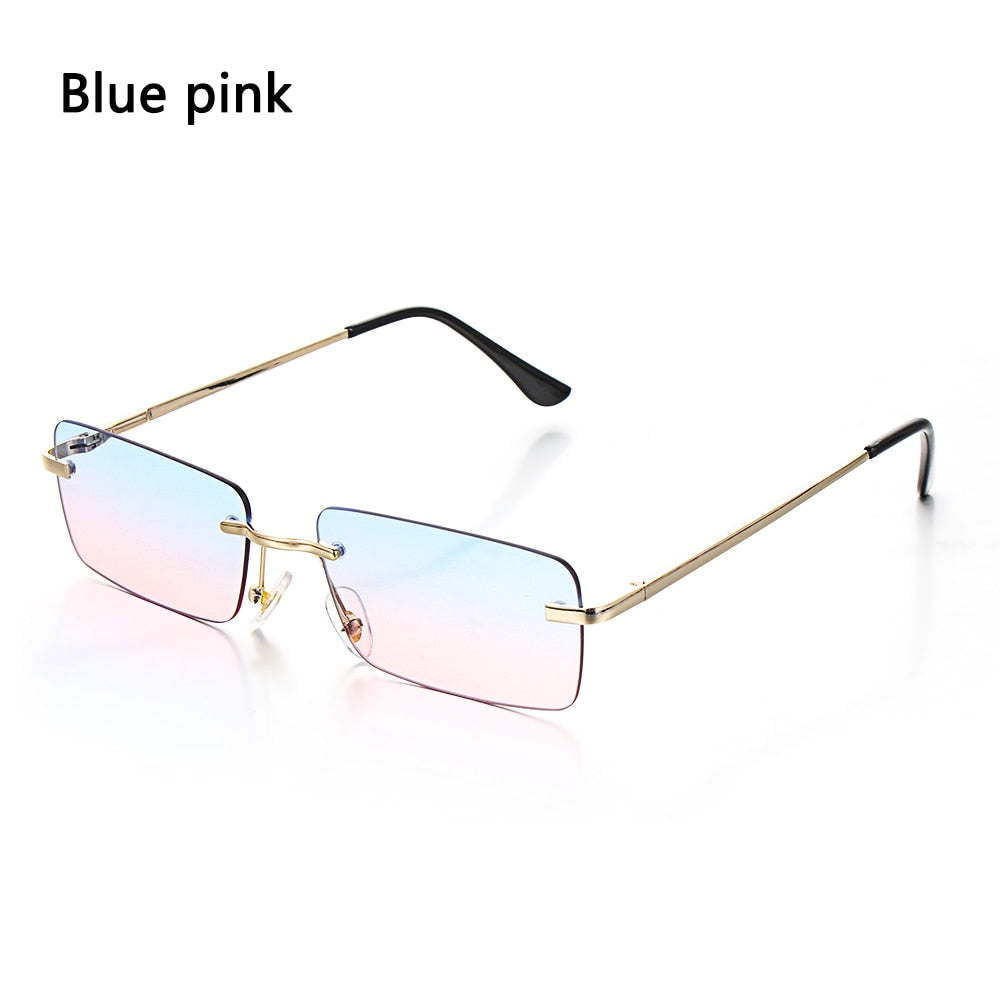 Rectangle Rimless Square Vintage Glasses Luxury Design Unisex Retro Frame Gradient UV400 Eyewear Sunglasses