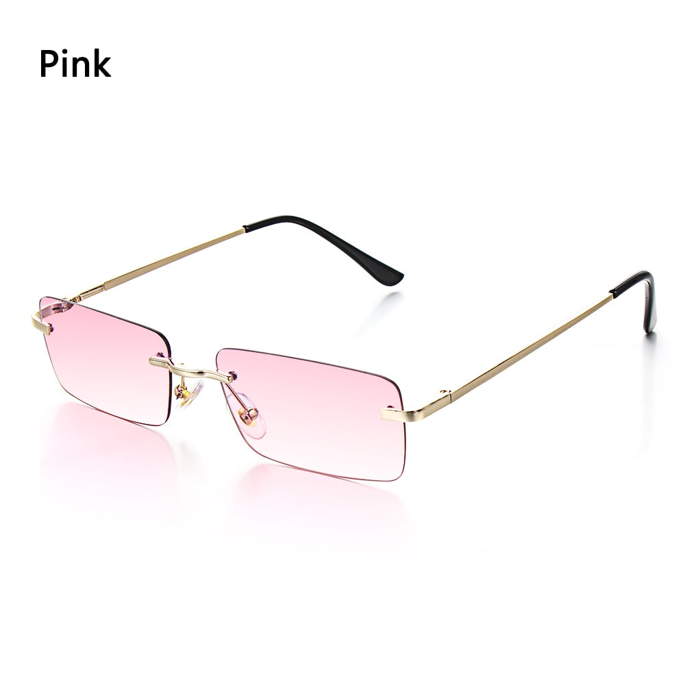 Rectangle Rimless Square Vintage Glasses Luxury Design Unisex Retro Frame Gradient UV400 Eyewear Sunglasses