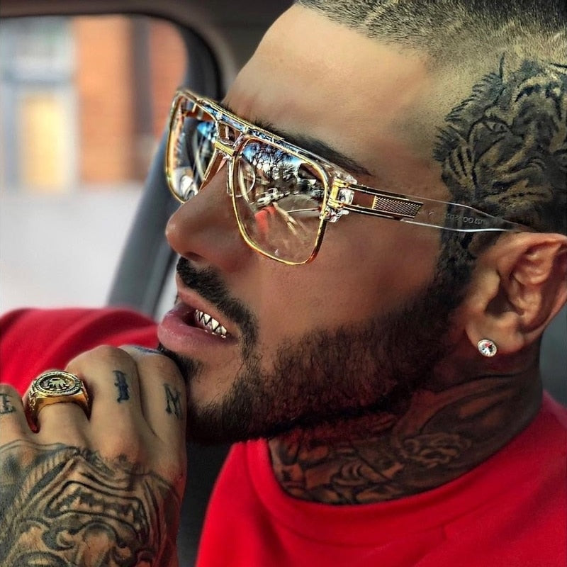 Luxury Men's Glamour Fashion Mirrored Retro Vintage Square Designer Shades Sunglasses