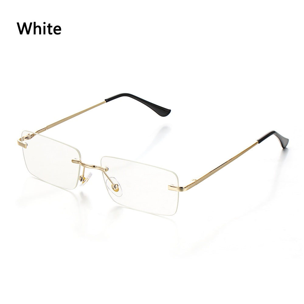 Rectangle Rimless Square Vintage Glasses Luxury Design Unisex Retro Frame Gradient UV400 Eyewear Sunglasses