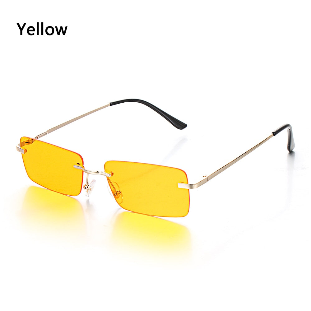 Rectangle Rimless Square Vintage Glasses Luxury Design Unisex Retro Frame Gradient UV400 Eyewear Sunglasses