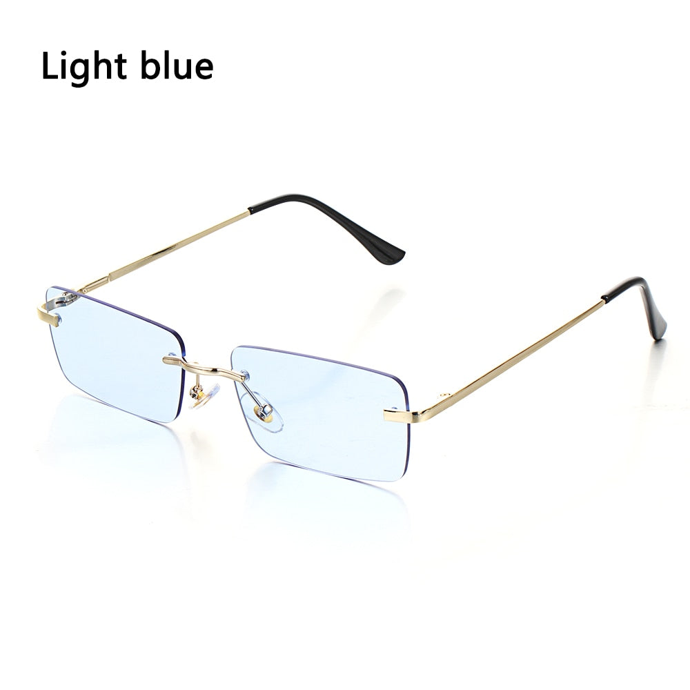 Rectangle Rimless Square Vintage Glasses Luxury Design Unisex Retro Frame Gradient UV400 Eyewear Sunglasses