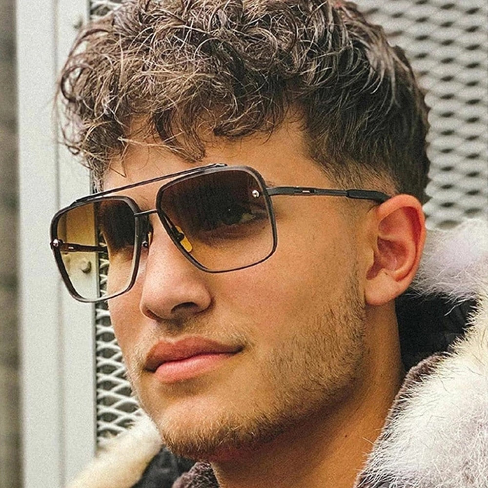 Men's Driving Glasses Goggle Gradient Vintage Pilot Punk Sunglasses