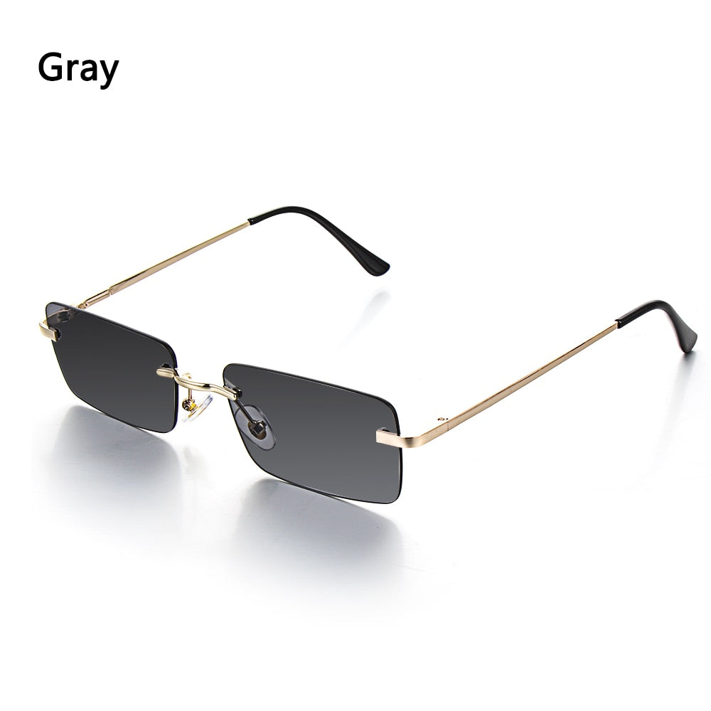 Rectangle Rimless Square Vintage Glasses Luxury Design Unisex Retro Frame Gradient UV400 Eyewear Sunglasses