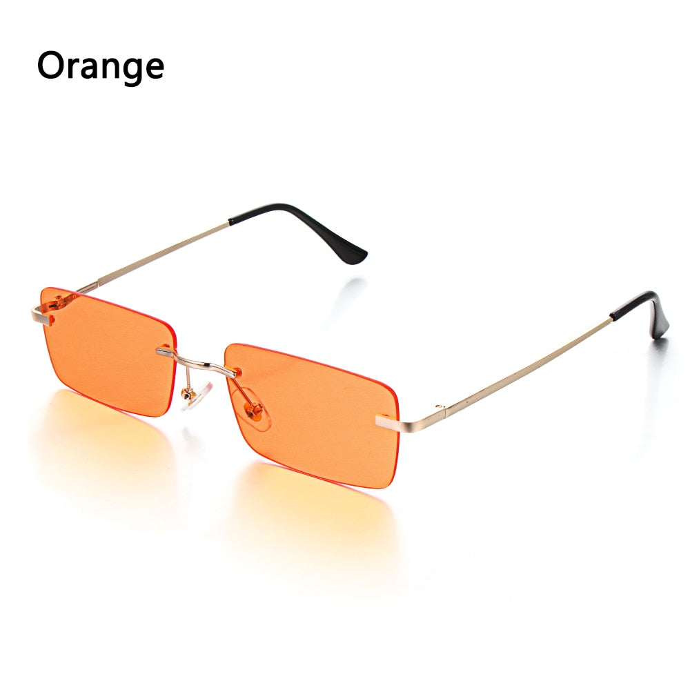 Rectangle Rimless Square Vintage Glasses Luxury Design Unisex Retro Frame Gradient UV400 Eyewear Sunglasses