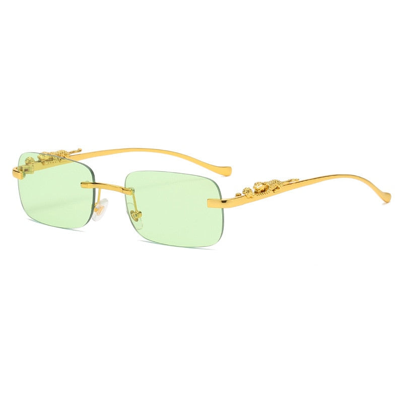 Rimless Rectangle Vintage Metal Leopard Head Sunglasses Frameless Tinted SunGlasses Shades Sunglasses
