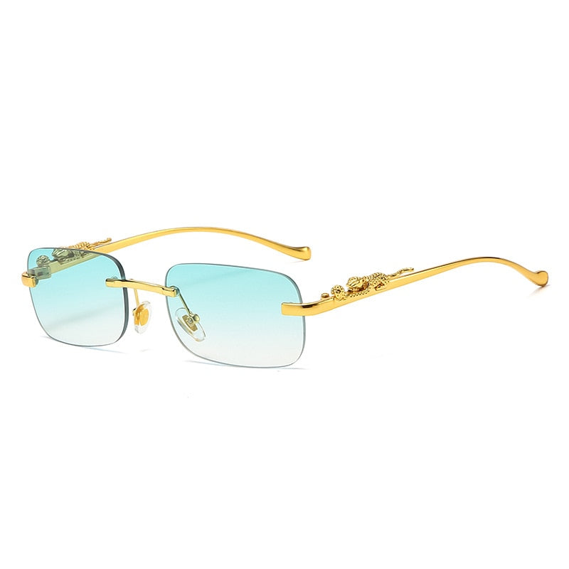 Rimless Rectangle Vintage Metal Leopard Head Sunglasses Frameless Tinted SunGlasses Shades Sunglasses