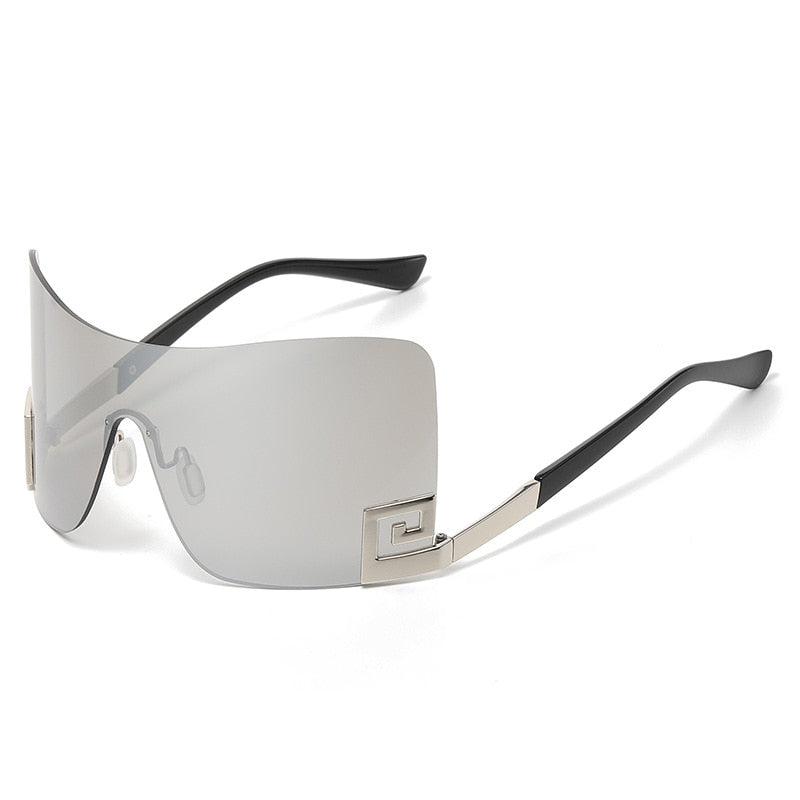 Luxury Oversized Rimless Women Men's Vintage Punk Trendy One Piece Eyewear Sunglasses