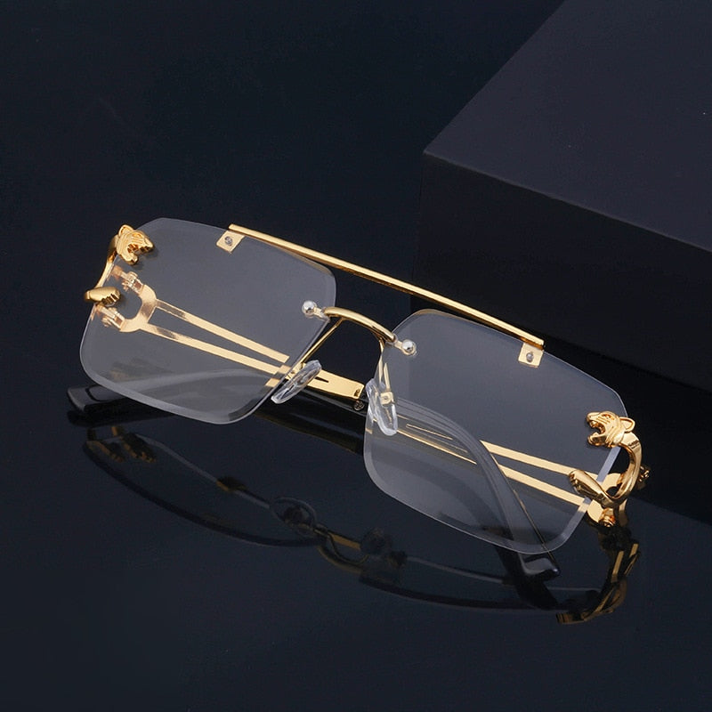 Metal Leopard Rimless Double Bridges Gradient Ocean Film Shades UV400 Sunglasses
