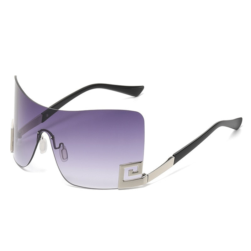 Luxury Oversized Rimless Women Men's Vintage Punk Trendy One Piece Eyewear Sunglasses