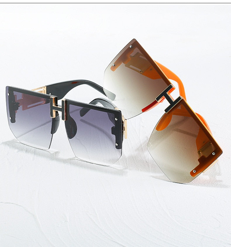 Rimless Oversized Women Men Fashion Vintage Square Flat Top Sun Glasses Shades UV400 Sunglasses
