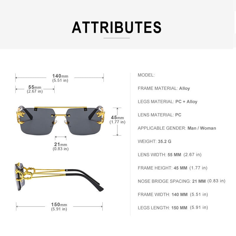 Metal Leopard Rimless Double Bridges Gradient Ocean Film Shades UV400 Sunglasses