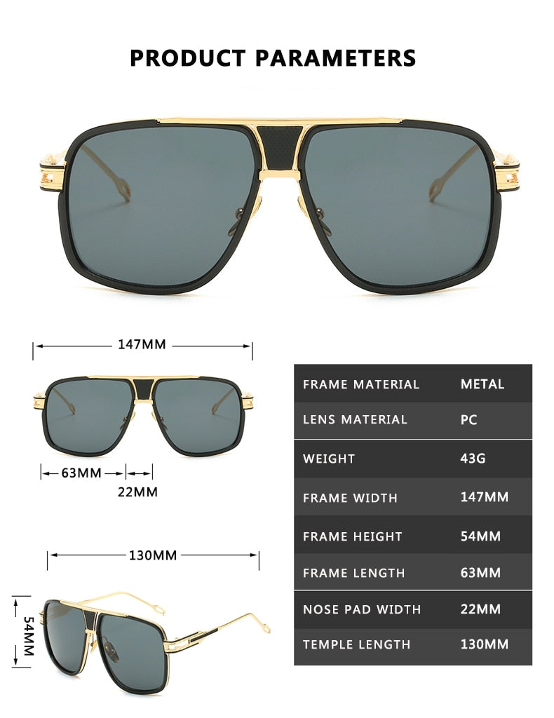 Fashion Brand Mirrored Retro Vintage Square Designer Shades Unisex Sunglasses