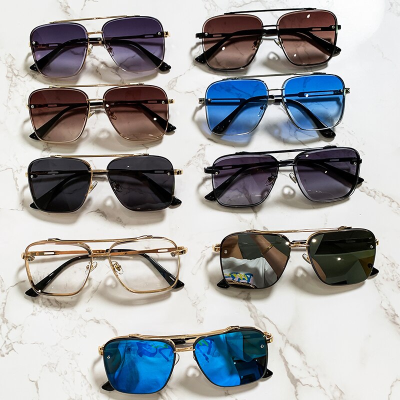 Square Men's Luxury Brand Designer Metal Vintage Pilot Shades Eyewear Sunglasses