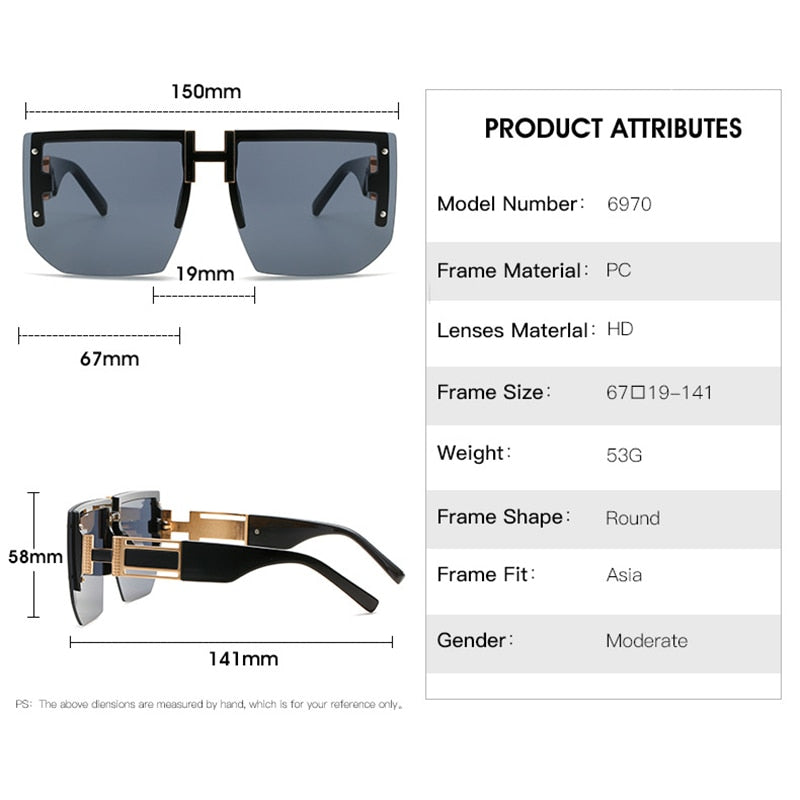 Rimless Oversized Women Men Fashion Vintage Square Flat Top Sun Glasses Shades UV400 Sunglasses