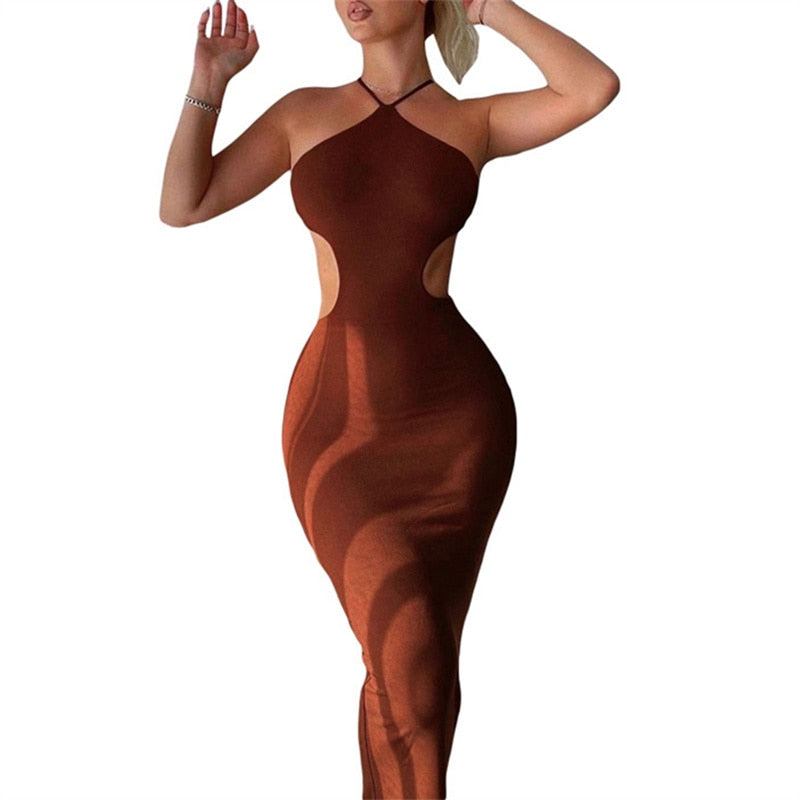 Sleeveless Backless Bodycon Hanging Neck Casual Tight Long Dress