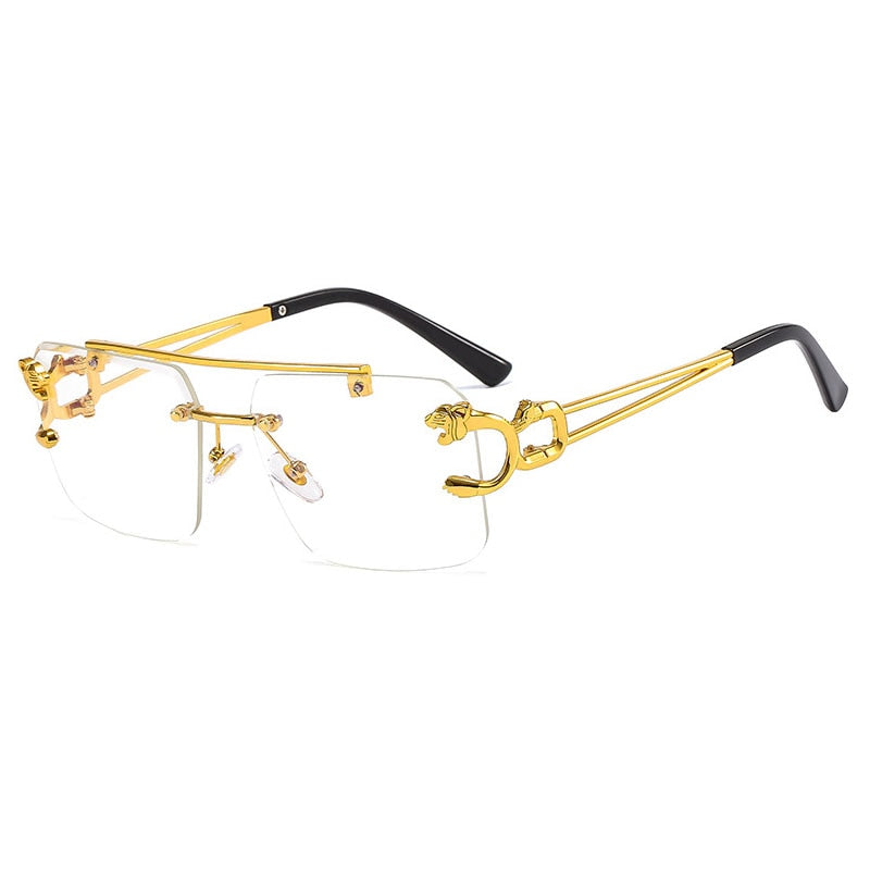 Metal Leopard Rimless Double Bridges Gradient Ocean Film Shades UV400 Sunglasses