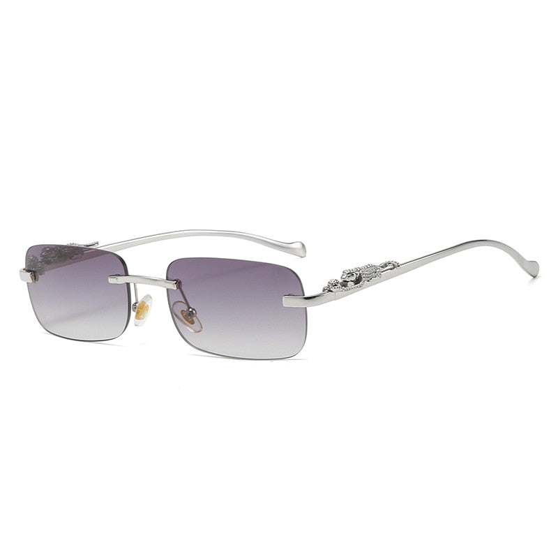 Rimless Rectangle Vintage Metal Leopard Head Sunglasses Frameless Tinted SunGlasses Shades Sunglasses