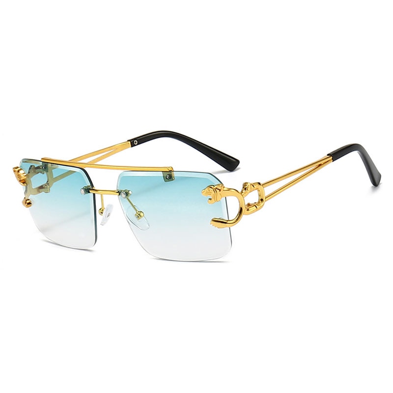 Metal Leopard Rimless Double Bridges Gradient Ocean Film Shades UV400 Sunglasses