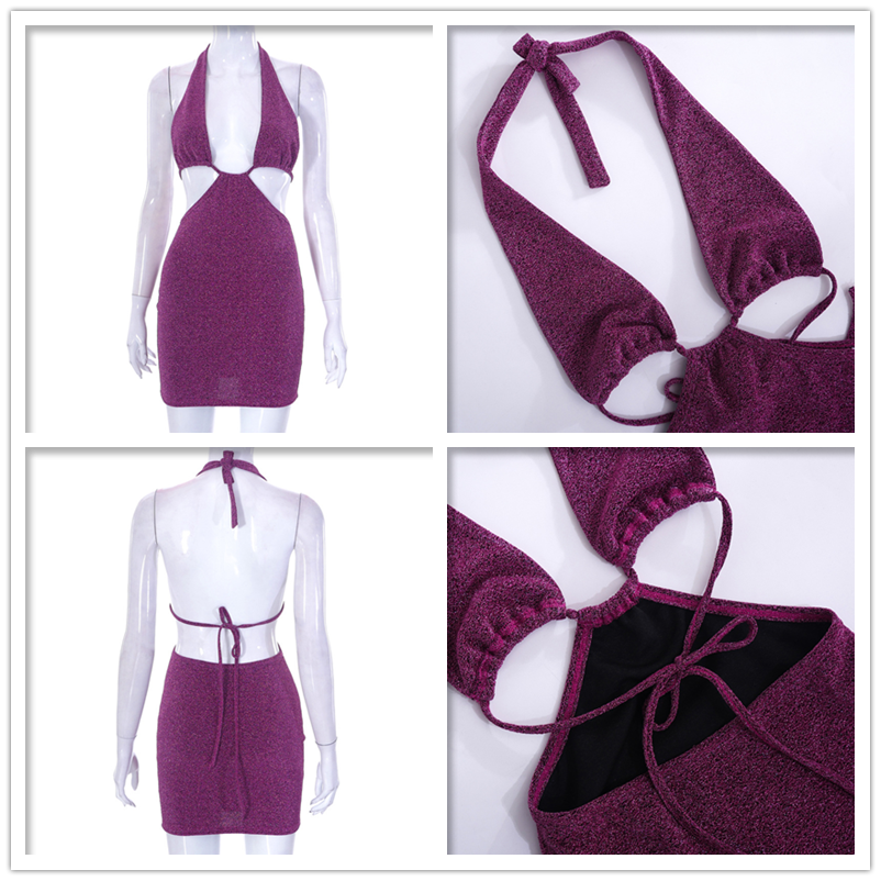Glittar Halter Club Women's Party Backless Slim Bandage Bodycon Dresses