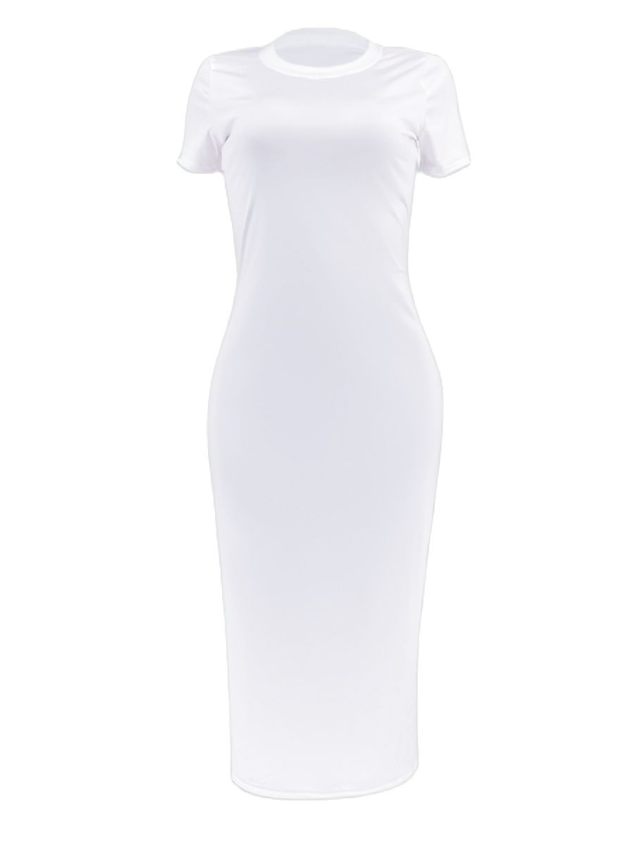 Round Neck Bodycon Dress Womens Long Sleeve Slim Bodycon Tunic Dress