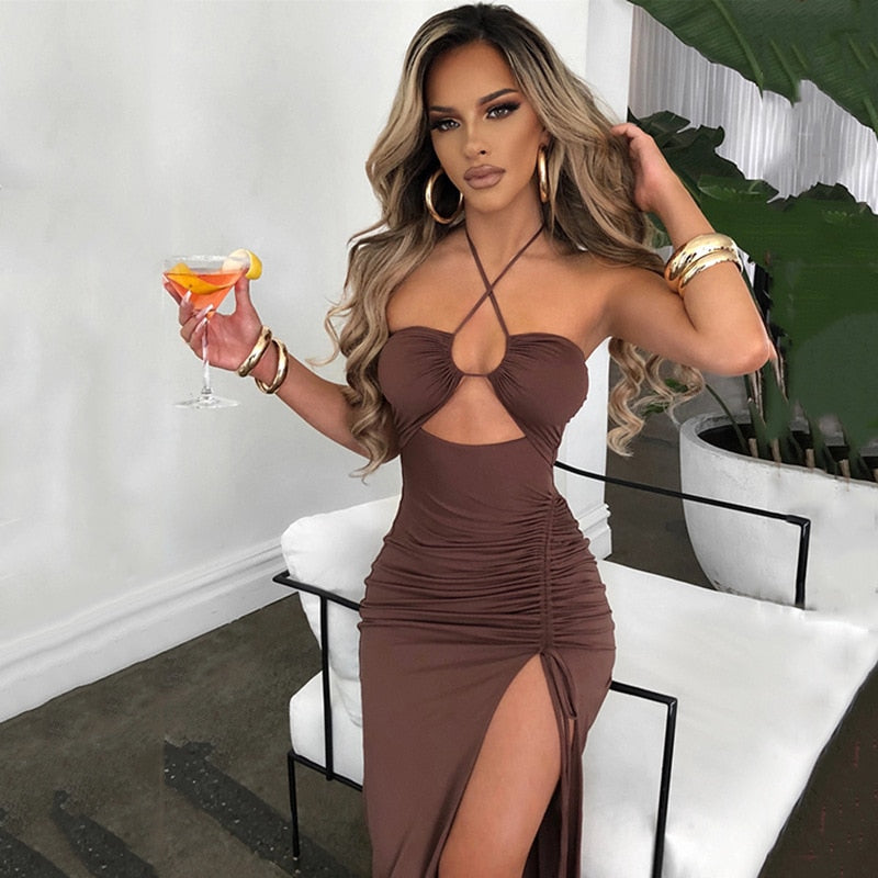 Sleeveless Midi Backless Dresses Slim Party Women's Bodycon Dress