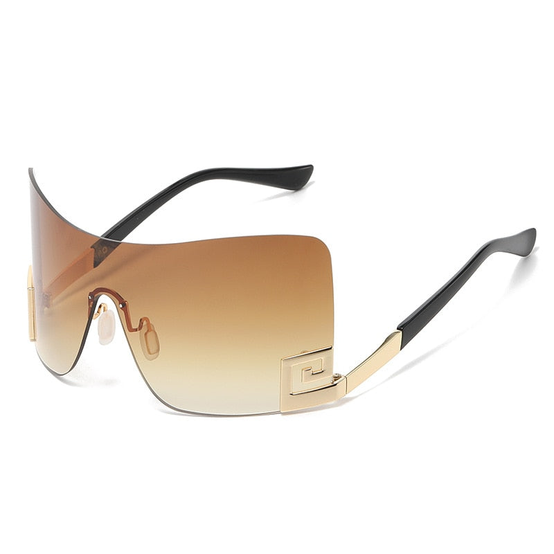 Luxury Oversized Rimless Women Men's Vintage Punk Trendy One Piece Eyewear Sunglasses