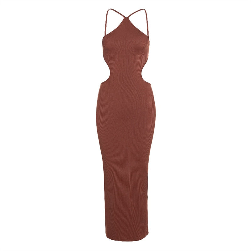 Sleeveless Backless Bodycon Hanging Neck Casual Tight Long Dress