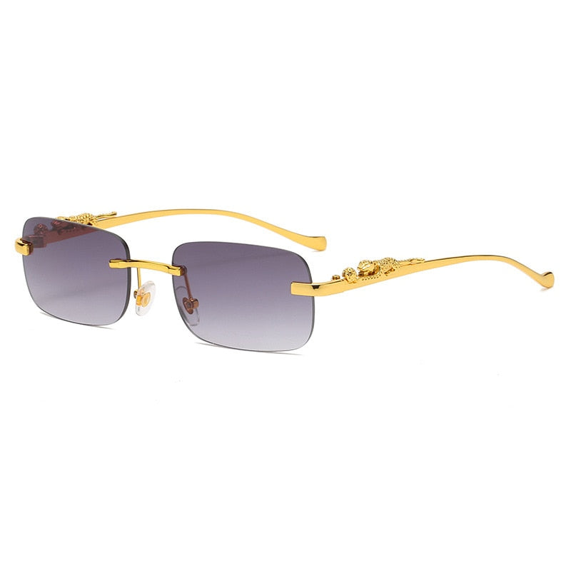 Rimless Rectangle Vintage Metal Leopard Head Sunglasses Frameless Tinted SunGlasses Shades Sunglasses