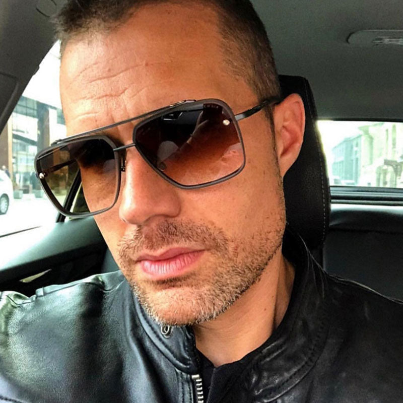 Square Men's Luxury Brand Designer Metal Vintage Pilot Shades Eyewear Sunglasses