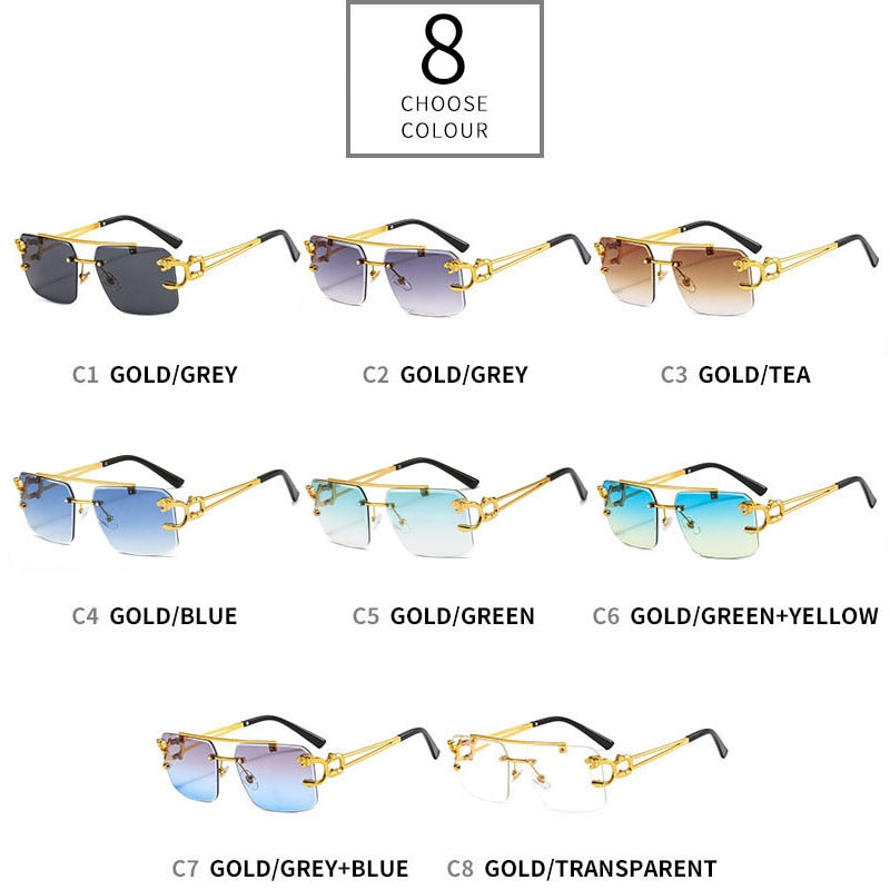 Metal Leopard Rimless Double Bridges Gradient Ocean Film Shades UV400 Sunglasses