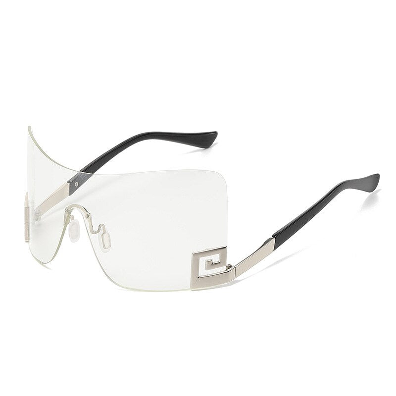 Luxury Oversized Rimless Women Men's Vintage Punk Trendy One Piece Eyewear Sunglasses