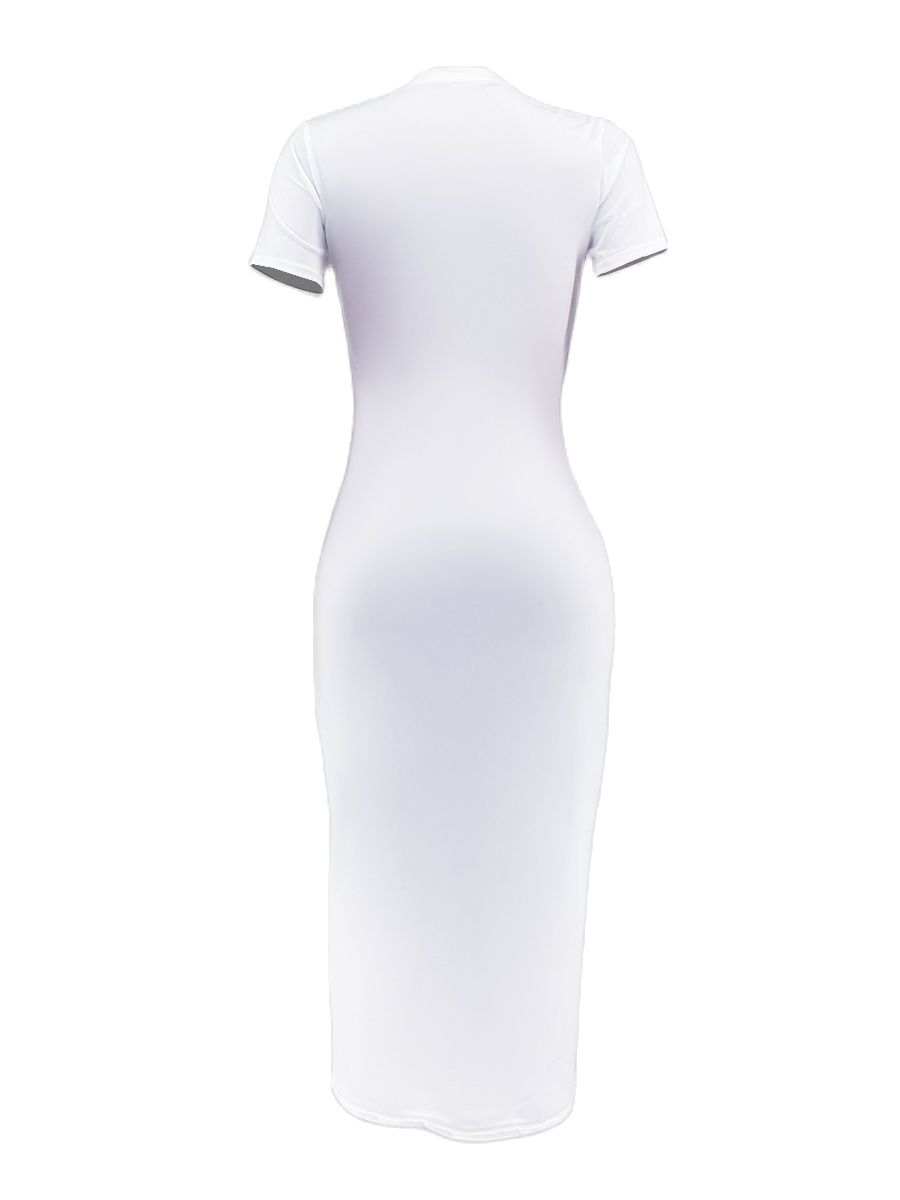 Round Neck Bodycon Dress Womens Long Sleeve Slim Bodycon Tunic Dress