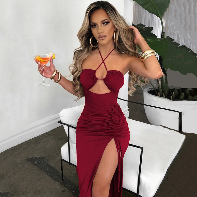 Sleeveless Midi Backless Dresses Slim Party Women's Bodycon Dress