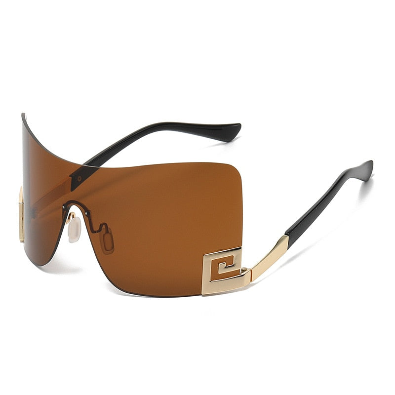 Luxury Oversized Rimless Women Men's Vintage Punk Trendy One Piece Eyewear Sunglasses