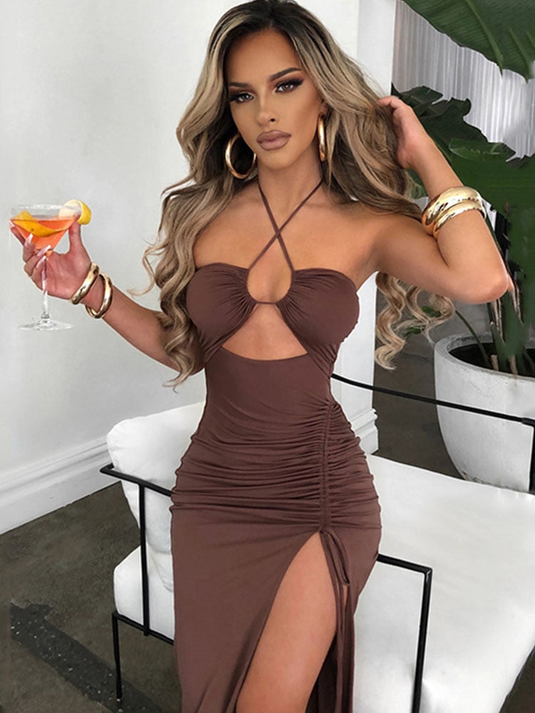 Sleeveless Midi Backless Dresses Slim Party Women's Bodycon Dress