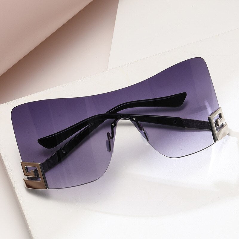 Luxury Oversized Rimless Women Men's Vintage Punk Trendy One Piece Eyewear Sunglasses