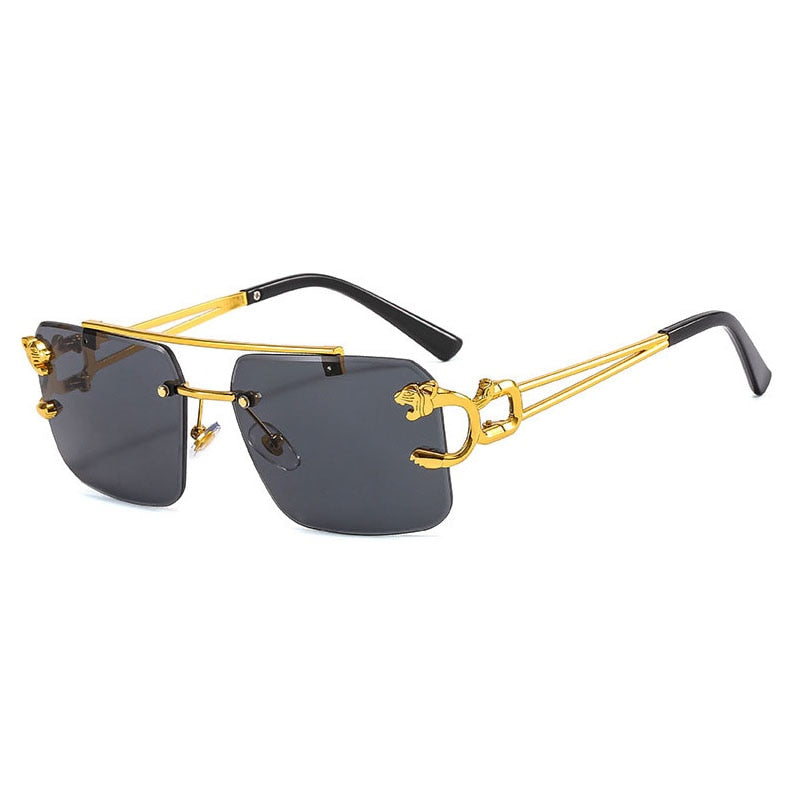 Metal Leopard Rimless Double Bridges Gradient Ocean Film Shades UV400 Sunglasses