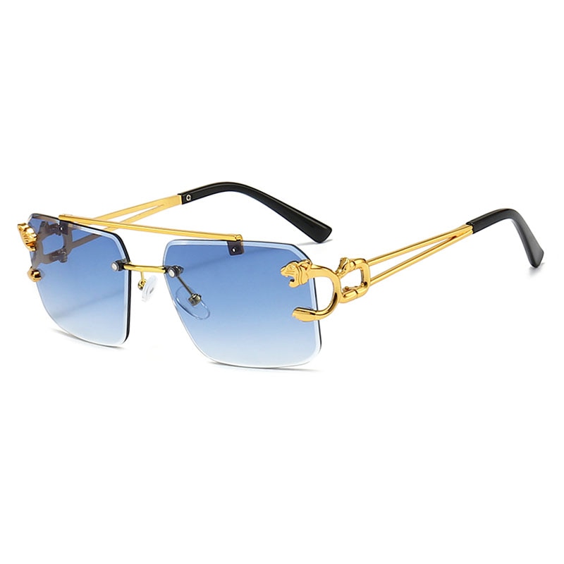 Metal Leopard Rimless Double Bridges Gradient Ocean Film Shades UV400 Sunglasses