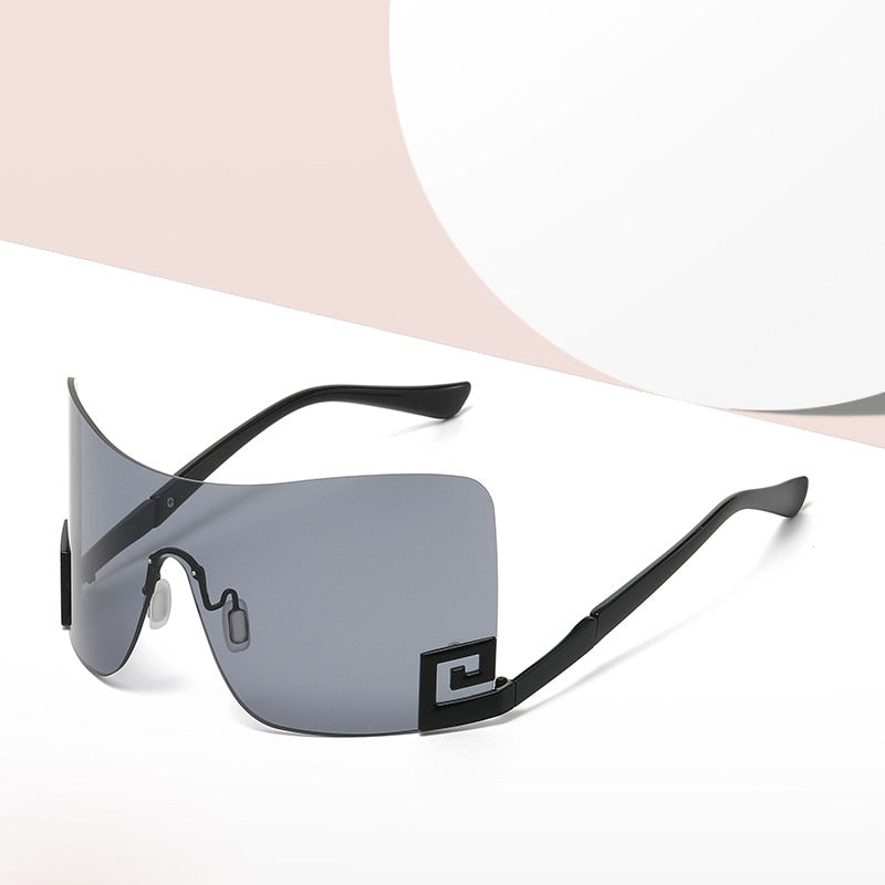 Luxury Oversized Rimless Women Men's Vintage Punk Trendy One Piece Eyewear Sunglasses