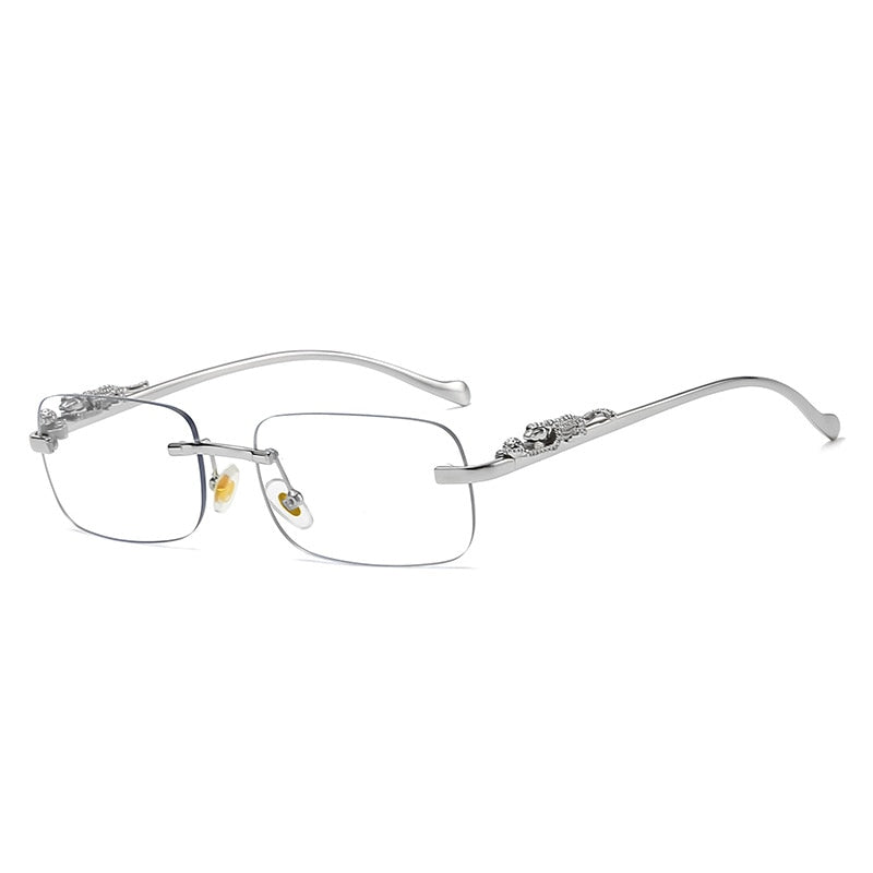 Rimless Rectangle Vintage Metal Leopard Head Sunglasses Frameless Tinted SunGlasses Shades Sunglasses