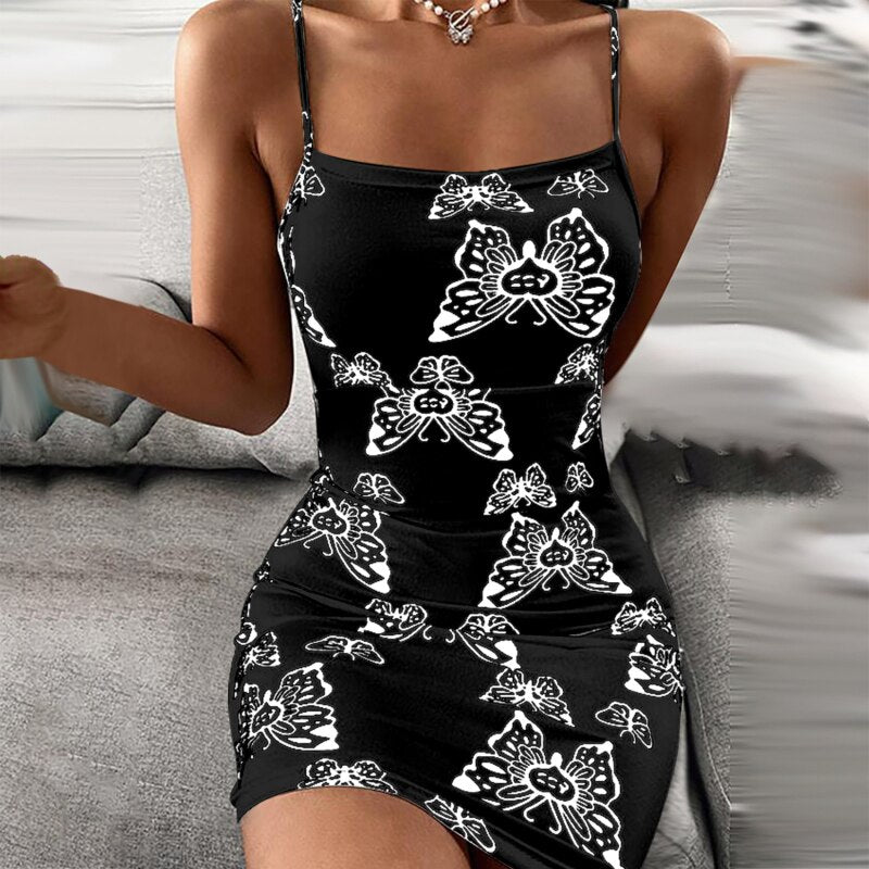 Sleeveless Bodycon Tight Hip Evening Party Solid Strappy Mini Dress