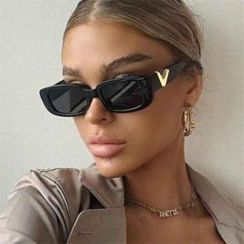 Retro Rectangle Women's Vintage Small Frame Classic Black Square Sunglasses