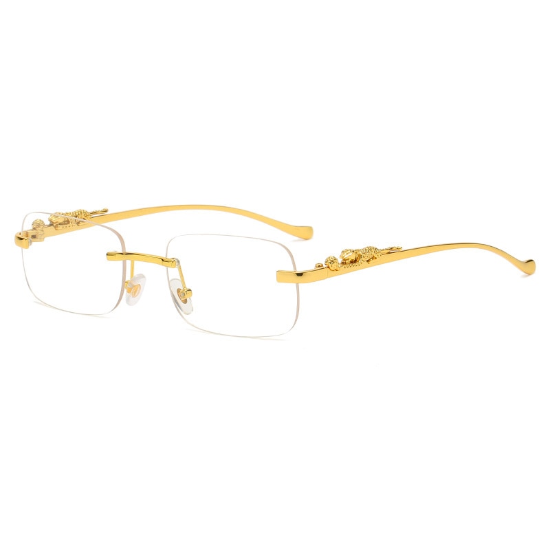 Rimless Rectangle Vintage Metal Leopard Head Sunglasses Frameless Tinted SunGlasses Shades Sunglasses