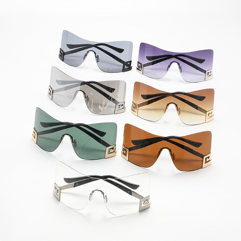 Luxury Oversized Rimless Women Men's Vintage Punk Trendy One Piece Eyewear Sunglasses
