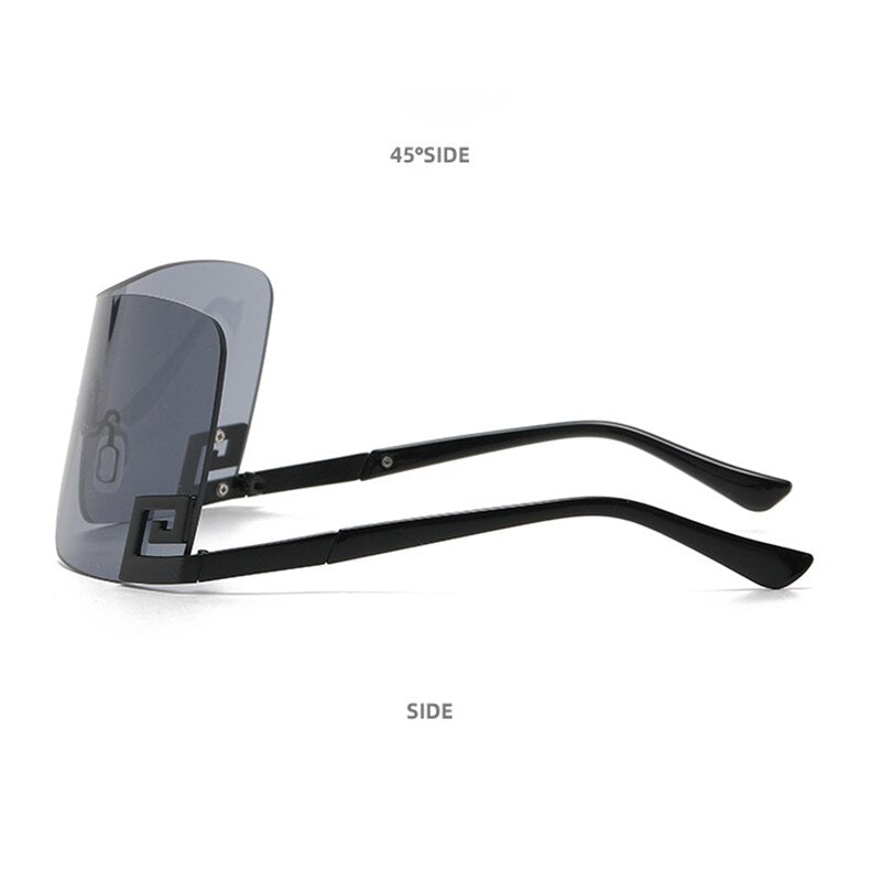 Luxury Oversized Rimless Women Men's Vintage Punk Trendy One Piece Eyewear Sunglasses